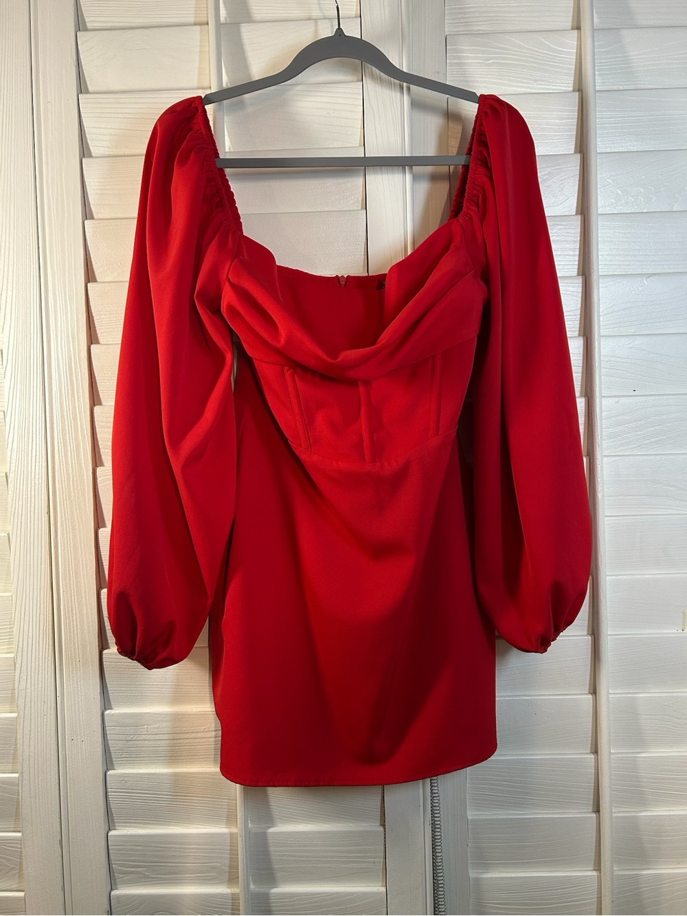 Princess Polly Red Puff-Sleeve Square Neck Tunic Dress